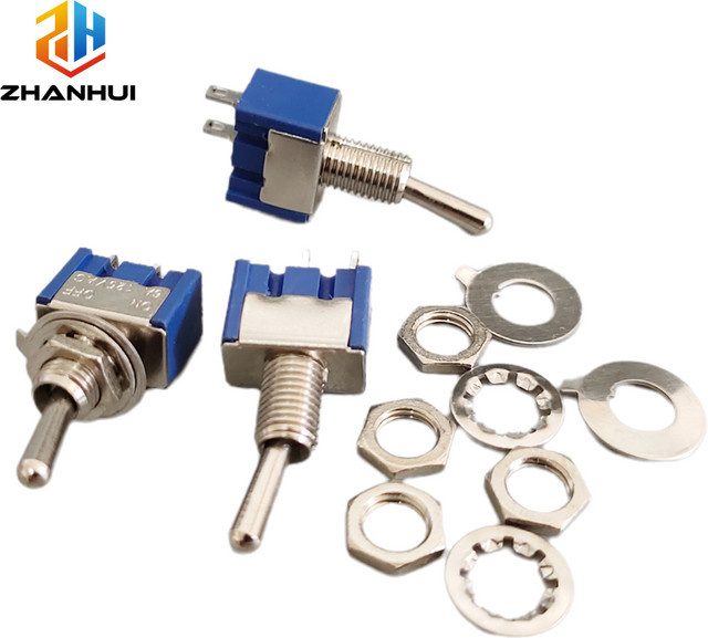 5 Stück MTS-101 Mini-Kippschalter, SPST 2-polig, 2-Positionen EIN/AUS, 6 A, 125 V, Blau - Bild 1