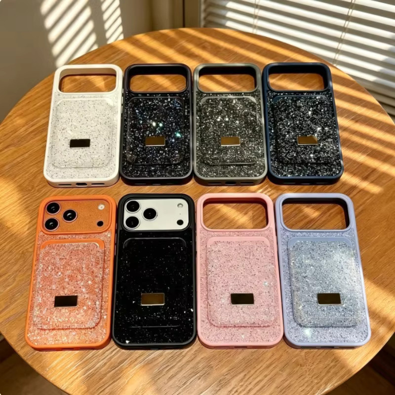 Elegante Glitzer-Strass-Hülle mit magnetischem Kartenfach für Apple iPhone 17 Pro Max, 16, 15, 14 Plus und 13 Pro in Weiß - Bild 4