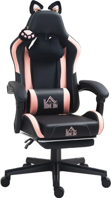 HOMCOM Gaming Chair aus Kunstleder in Schwarz mit Kopfstütze, höhenverstellbar und drehbar, B/T/H: 62 x 65 x 116-124 cm - Bild 1
