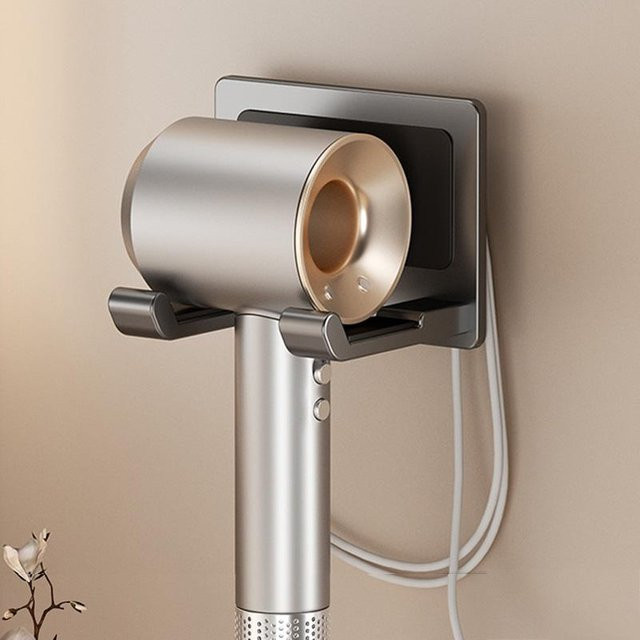 Aluminium Föhnhalter für Dyson zur Wandmontage, selbstklebend und ohne Bohren, Föhnregal für das Badezimmer in Grau - Bild 1