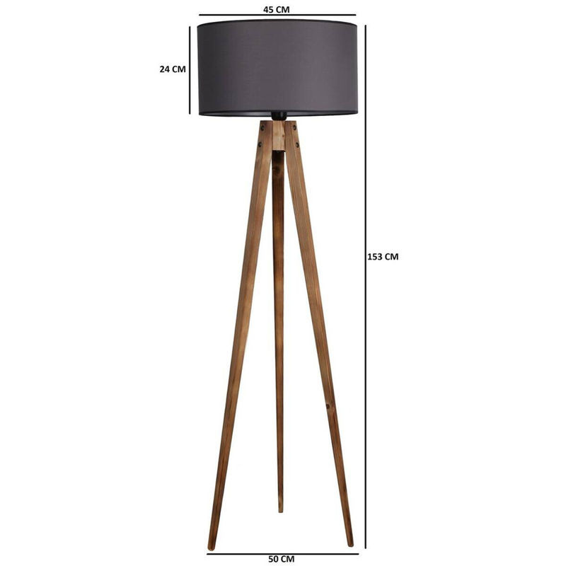 Opviq Stehlampe aus Holz und Stoff in Braun und Grau mit E27 Fassung, B/T/H: 45 x 45 x 153 cm - Bild 4