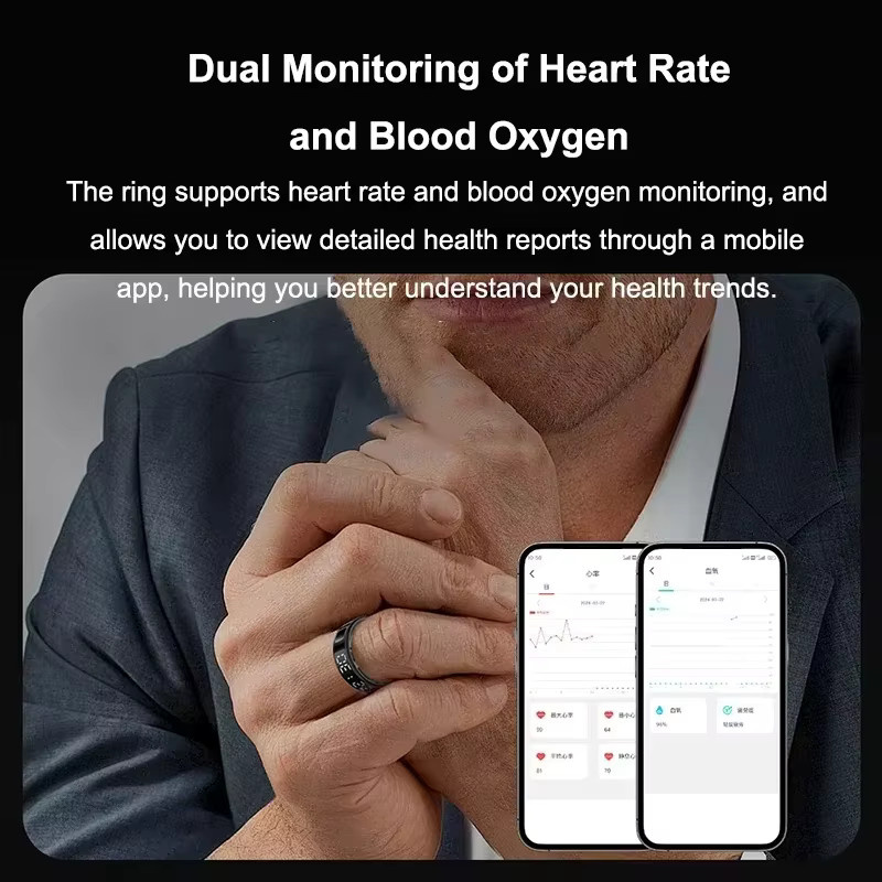 Luxuglow Smart Ring in Silber für Männer und Frauen mit Herzfrequenz-, Blutsauerstoff- und Schlafmonitor sowie 5ATM Wasserdichtigkeit und LED-Anzeige - Bild 6