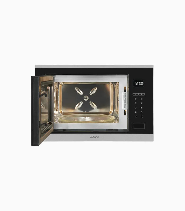 Exquisit EMW25-G-020 Einbau-Mikrowelle mit Grill und Automatikprogrammen in Silber und Edelstahl, B/T/H: 59,5 x 37,5 x 25,0 cm - Bild 1