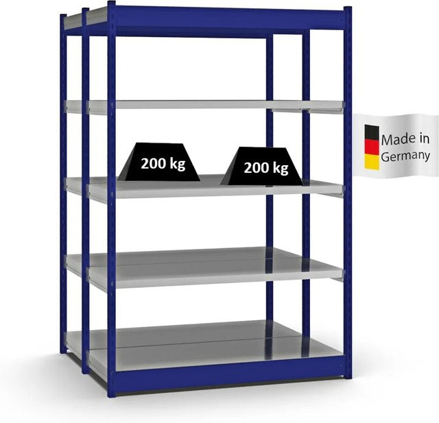 PROREGAL Fachbodenregal Stecksystem mit Vierkant-Profil in Enzianblau, 2x5 Ebenen, H x B x T: 200 x 132,5 x 50 cm, Fachlast 200 kg - Bild 1