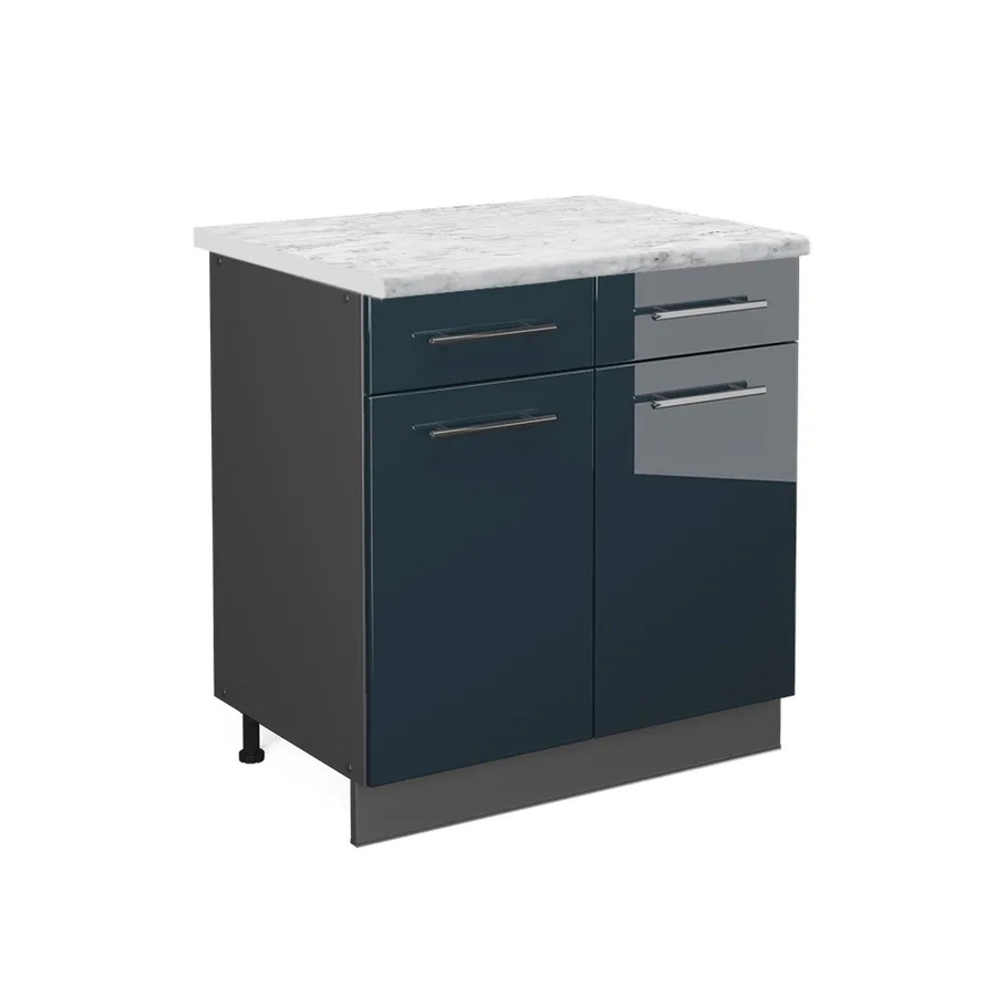 Vicco Küchenunterschrank Fame-Line in Dunkelblau Hochglanz und Anthrazit mit Marmor-Optik, B/T/H: 80 x 60 x 82 cm - Bild 2