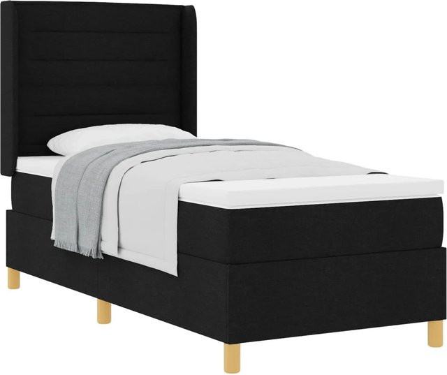 vidaXL Boxspringbett Hybrid mit Matratze und Taschenfederkern in Schwarz, B/T/H: 90 x 193 x 128 cm - Bild 1