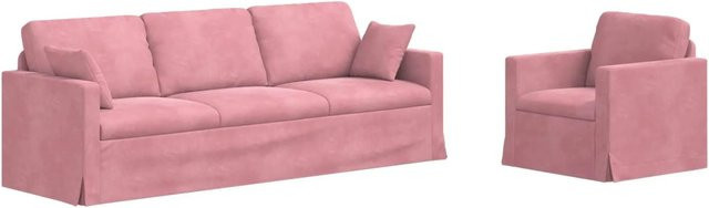 vidaXL Sofa 2-teilig in Rosa aus Samt mit Metallrahmen, B/T/H: 228 x 78 x 80 cm - Bild 1