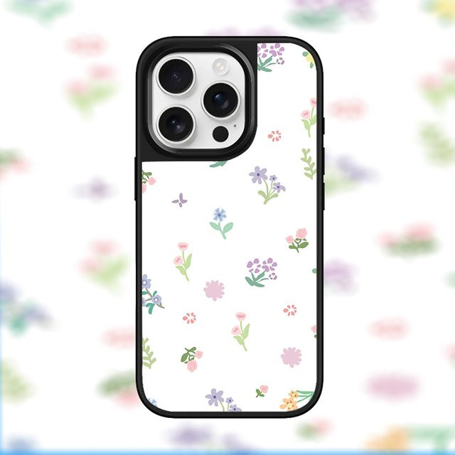 Stoßfeste DecoPhone Handyhülle mit buntem Blumen-Design und Hydrogel-Rückplatte für iPhone 17, 16, 15 Pro Max, Silber - Bild 1