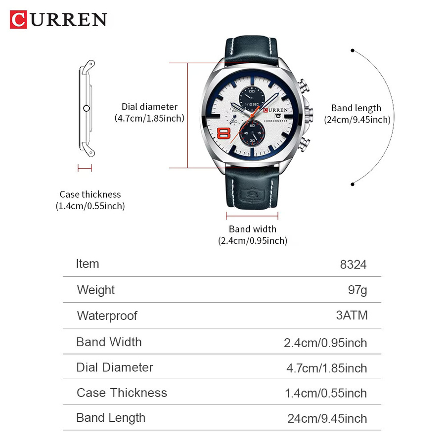 CURREN Chronograph Armbanduhr, Quarz, Leder, Herren - Bild 4