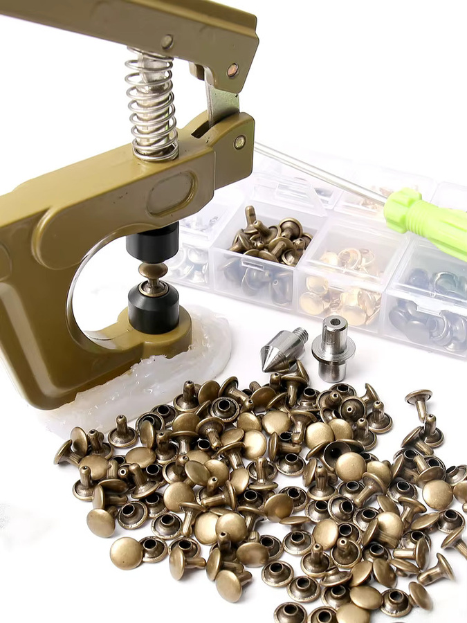 WORTHOFIRST Kupfer-Doppelkappen-Nieten in Gold, runde Nieten mit Werkzeug für Lederarbeiten, Schuhe, Taschen und Kleidung, Durchmesser: 8 mm - Bild 3