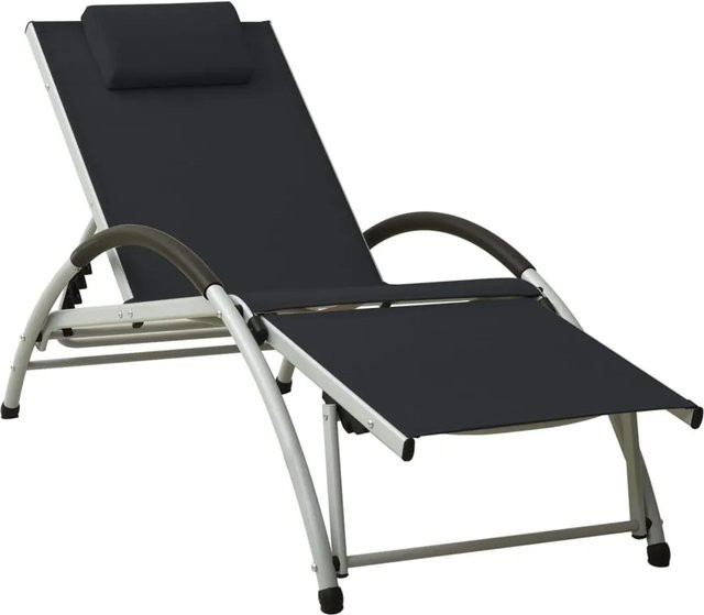 vidaXL Sonnenliege mit Kissen aus Textilene und Aluminium in Schwarz und Silber, B/T/H: 173 x 66 x 81 cm - Bild 1
