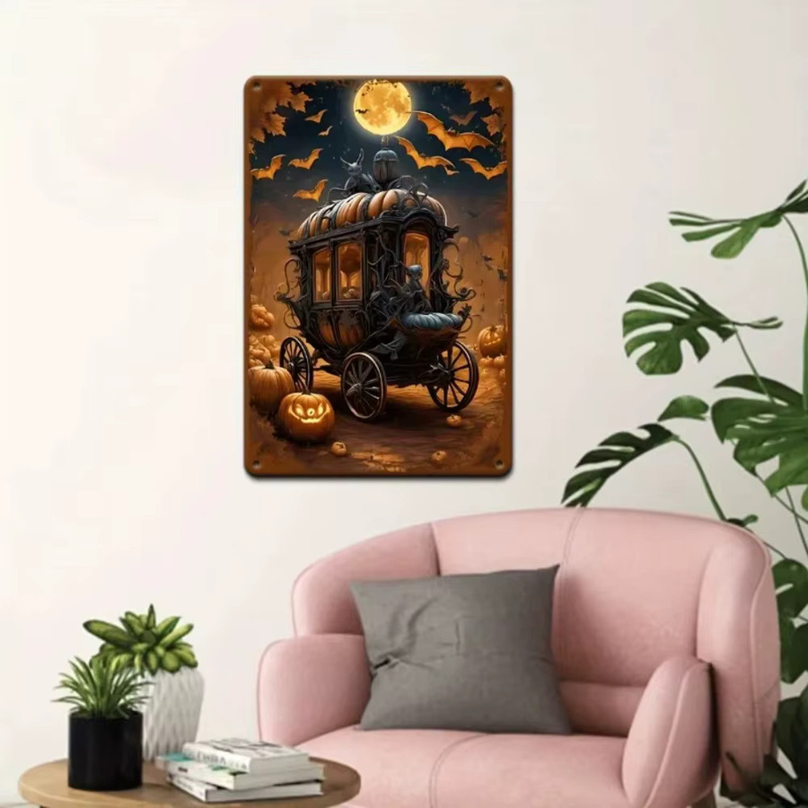 CIFBUY Halloween Kürbiskutsche Metallschild Vintage Herbstdeko Wandposter B/H: 45,0 x 30,0 cm - Bild 4