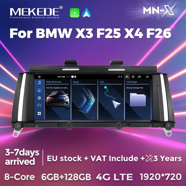 MEKEDE Android 14 Multimedia Radio mit 8,8 Zoll Display für BMW X3 F25 und X4 F26 CIC NBT, Drahtloses CarPlay, GPS und 4G, Schwarz - Bild 1