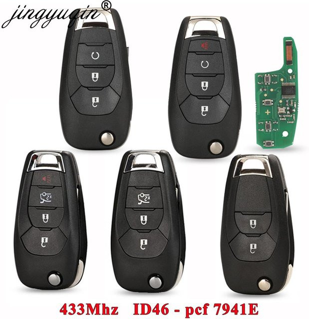 Jingyuqin Flip Fernbedienung Auto Schlüssel für Chevrolet Colorado Cruze Malibu Trailblazer Tracker Onix RS, 433MHz ID46 PCF7941E, Schwarz - Bild 1