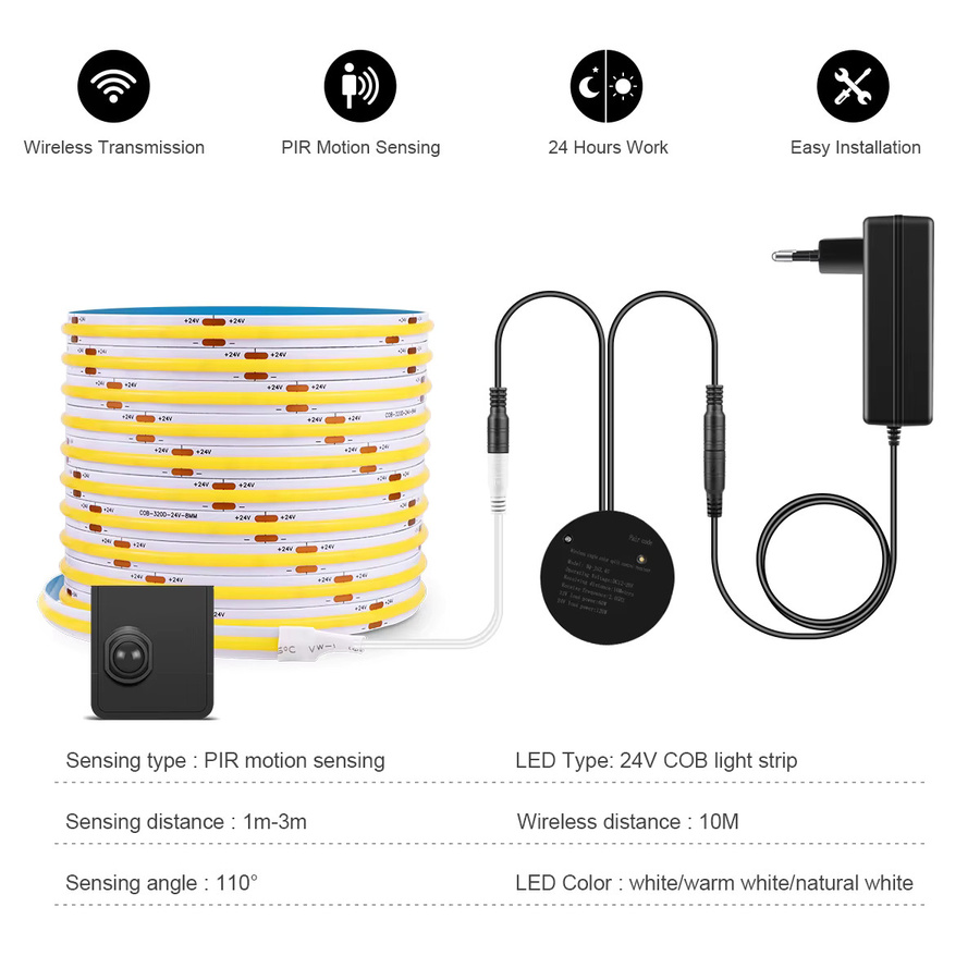 Rybakov COB LED Nachtlicht mit PIR Bewegungssensor und Controller, Warmweiß, für Babybett, Treppenhaus oder Korridor - Bild 2