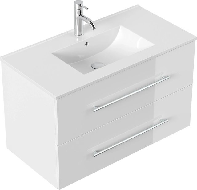 Posseik Badmöbel Homeline Weiß Hochglanz B/T/H: 91,0 x 46,5 x 55,8 cm - Bild 1