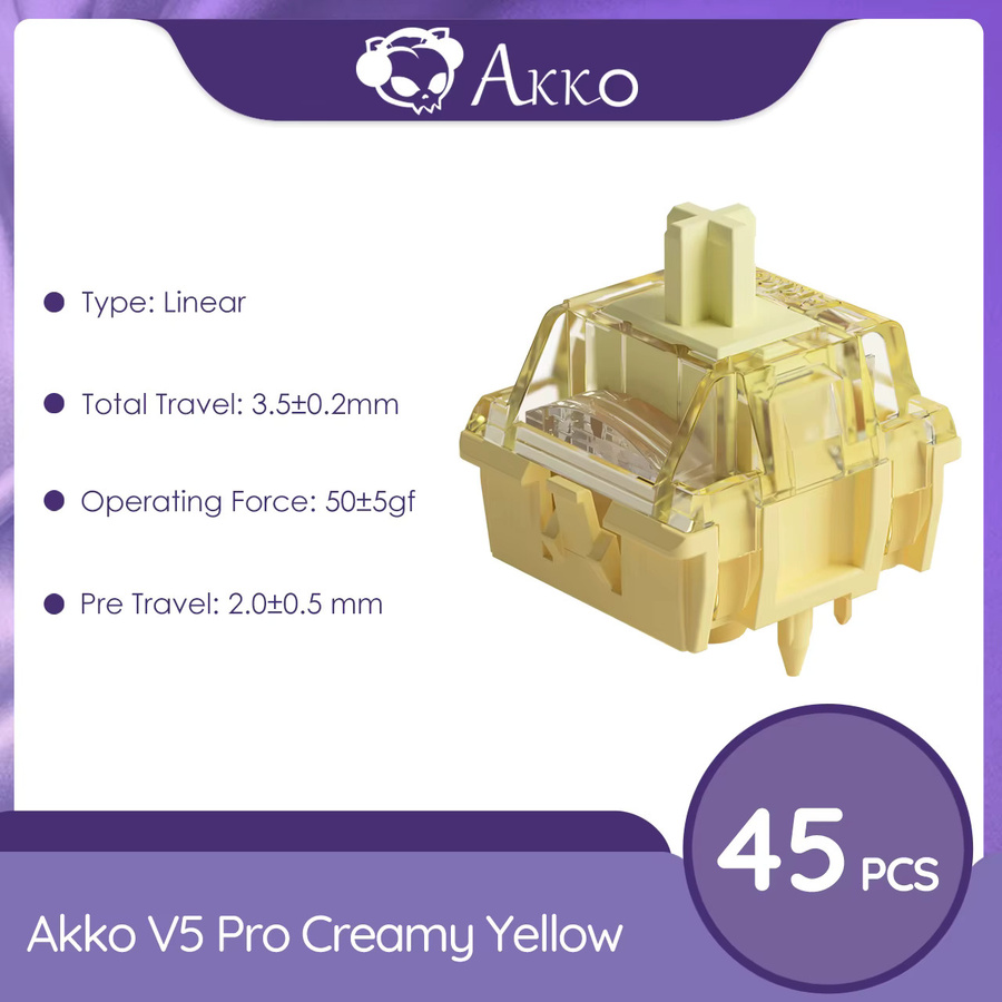 Akko V5 Pro Linear Switches Cremegelb 5-Pin 50gf Thocky Factory Lubed für Cherry MX mechanische Tastaturen 45 Stück - Bild 5