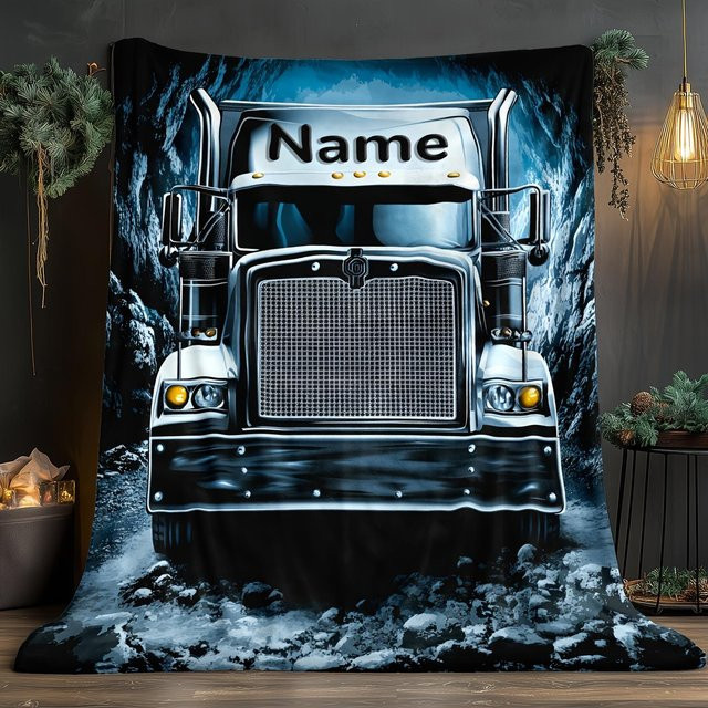 Personalisierte Fleece-Decke mit Sattelschlepper-Motiv von JMG Household Supplies, Blau, B/B: 173 x 218 cm - Bild 1