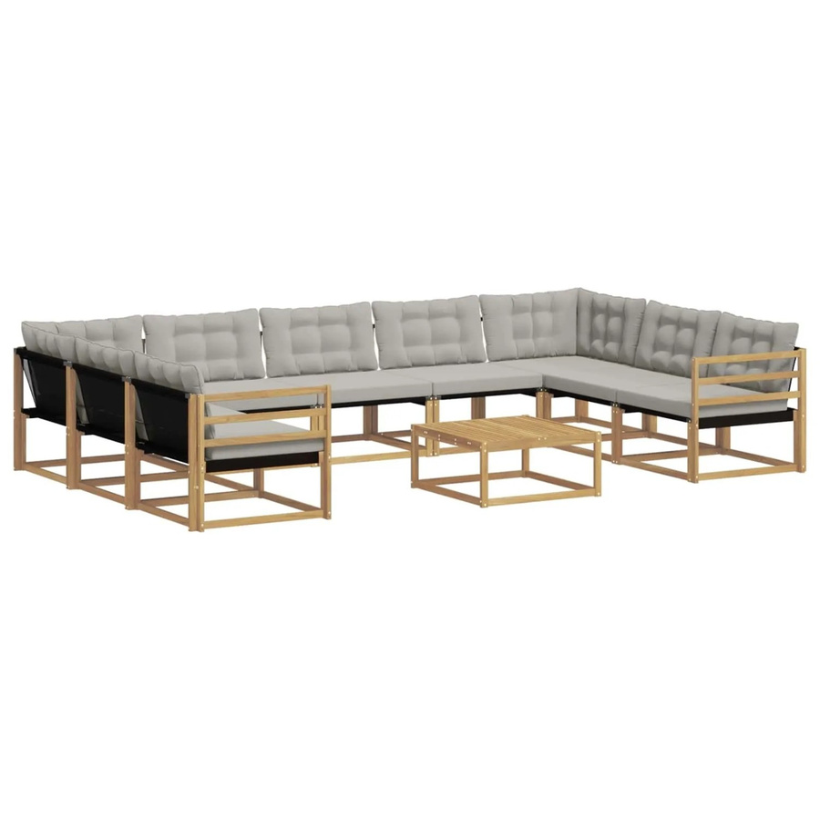 vidaXL Outdoor-Sofagarnitur aus massivem Akazienholz mit Textilene-Bezug und Kissen, 10-teilig, Weiß-hellgrau - Bild 2