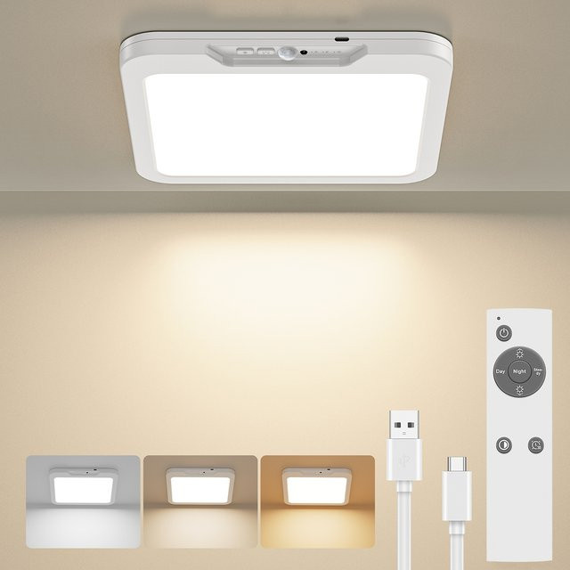 Wiederaufladbare LED-Schrankleuchte von aiopp in Weiß mit Fernbedienung, Bewegungssensor und 3 Farbtemperaturen zur magnetischen Montage - Bild 1
