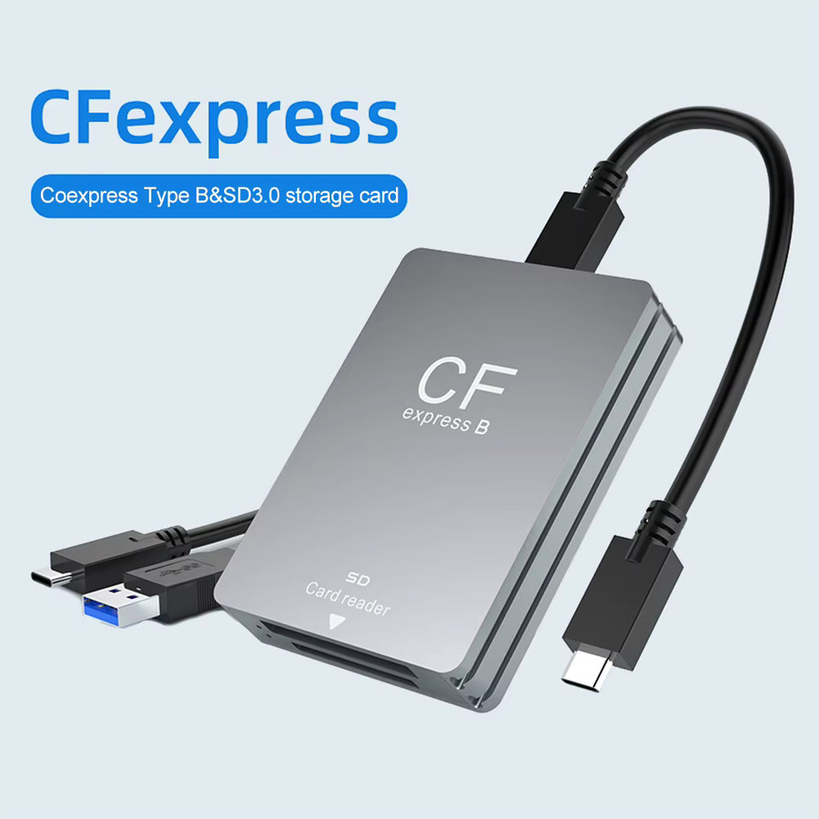 2-in-1 CFexpress Typ A und Typ B SD-Kartenleser mit USB-C-Anschluss und Speicherkartenadapter in Grau für Android, Windows und OS - Bild 3