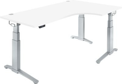 Schäfer Shop Genius ERGOSTYLE S Schreibtisch elektrisch höhenverstellbar mit C-Fuß und Memory Master, weiß/weißaluminium, B: 200 cm, T: 80 cm, H: 64,5-130,5 cm - Bild 1