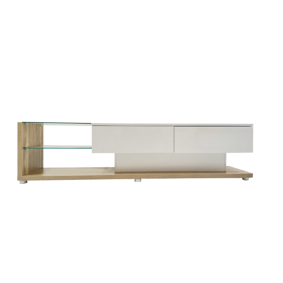 Aosom TV-Schrank in Weiß mit Hochglanz-Finish, Glasböden und integrierter LED-Beleuchtung im modernen Landhausstil - Bild 2