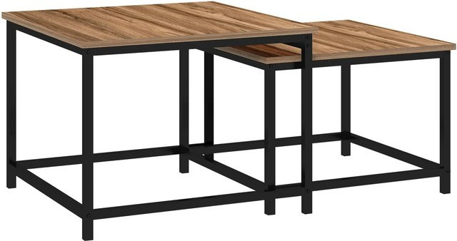 HOMCOM Couchtisch 2er-Set im Industrial Design mit Holzoptik und Stahl in Natur und Schwarz - Bild 1