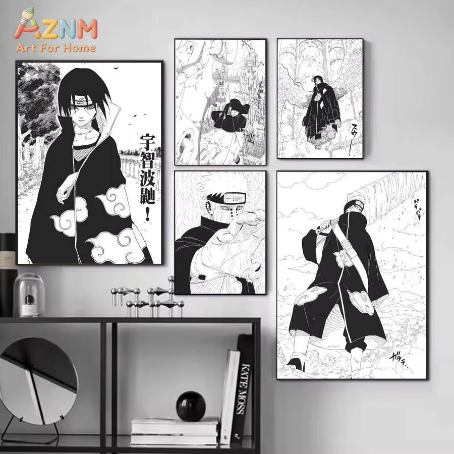 AZNM Naruto Akatsuki Manga Leinwand Wandkunst Kayou Schwarz-Weiß HD-Druck Poster - Bild 2