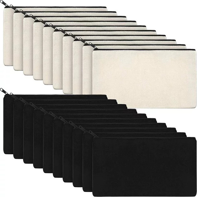 10 Stück Blanko Canvas Basteltaschen in Beige mit Reißverschluss als Federmäppchen oder Kosmetiktasche - Bild 1