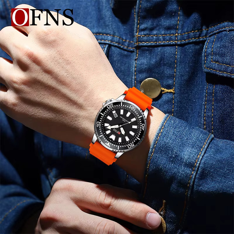 OFNS Armbanduhr, Quarz, Messing, Silikonarmband, Schwarz, Herren - Bild 4