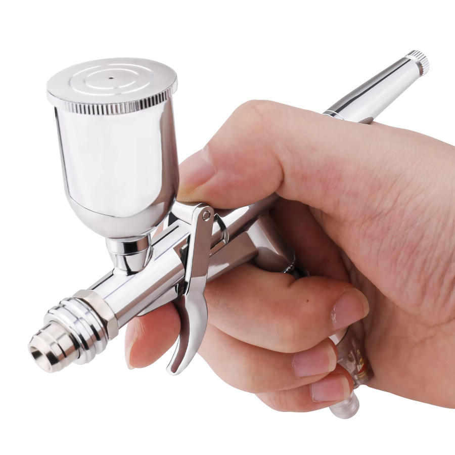 NEOECO Airbrush-Set mit Pistolengriff in Silber, inklusive 0,3 mm und 0,5 mm Düsen, Lüfterkappe sowie 15 CC Flüssigkeitstassen für Modellbau, Make-up und Nagelkunst - Bild 3