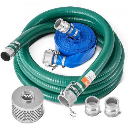 VEVOR Saugschlauch-Set für Wasserpumpen mit blauem Rückspülschlauche 51 mm x 15,2 m, grünem Saugschlauch 6,1 m und Edelstahl-Sieb in Mehrfarben - Bild 1