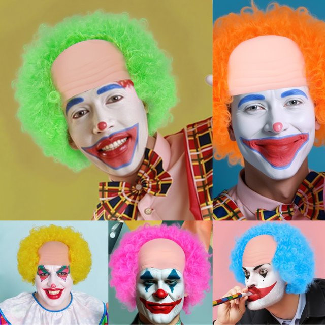 ANOGOL Synthetische Perücke mit Clown-Kahl, lockig - Bild 1
