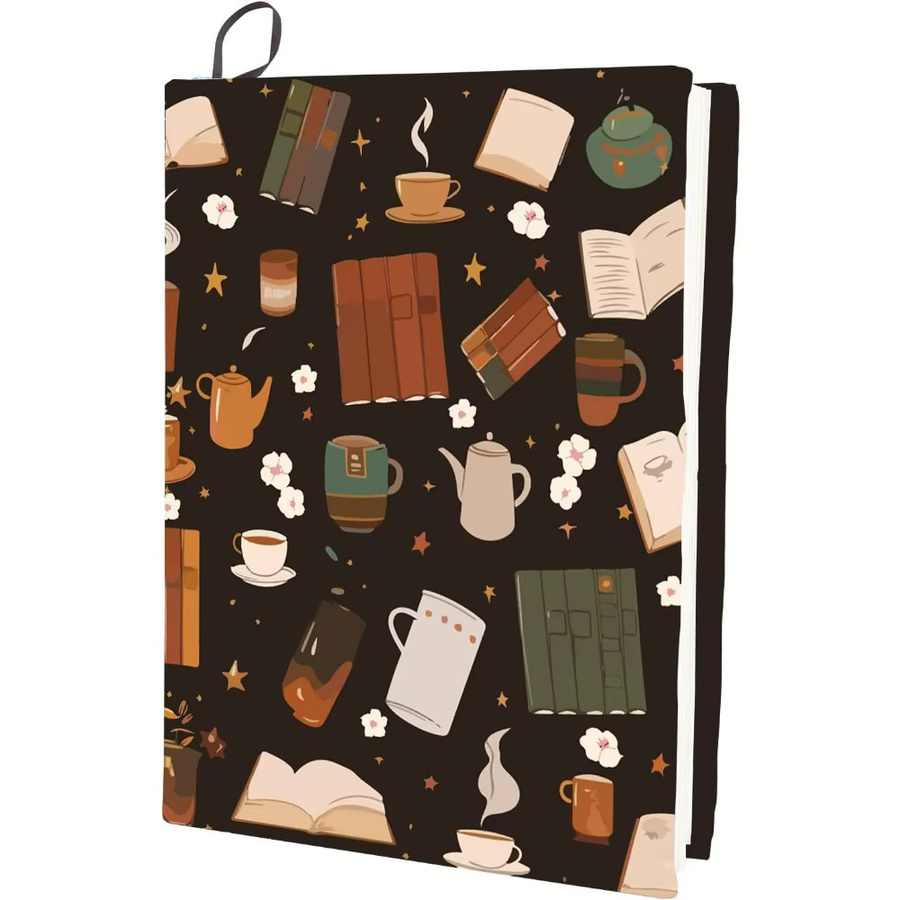 Waschbarer und wiederverwendbarer Buchumschlag aus Nylon in Braun mit Kaffee-Muster - Bild 4