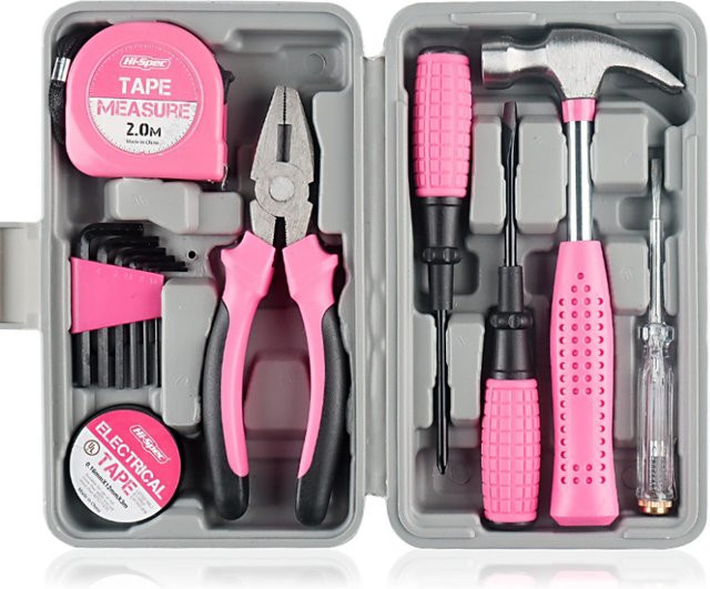 13-teiliges Handwerkzeug-Set in Pink mit Kunststoff-Werkzeugkoffer für Haus und Autoreparaturen - Bild 1