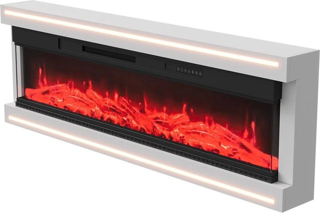 PXloue Elektrokamin Wandkamin in Weiß mit 3D-Flammeneffekt, LED-Beleuchtung, Heizfunktion und Thermostat, B/H/T: 161 x 52 x 17 cm - Bild 1
