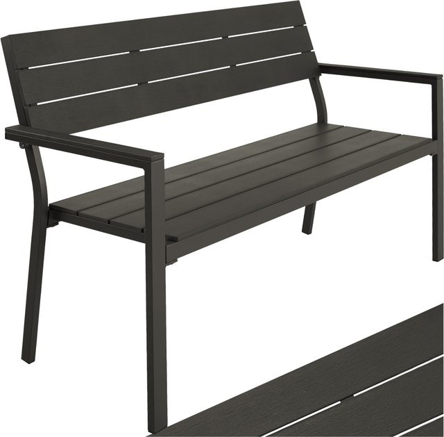 tectake Aluminium Gartenbank Line 2-Sitzer Dunkelgrau mit Armlehnen B/T/H: 128 x 59 x 88 cm - Bild 1