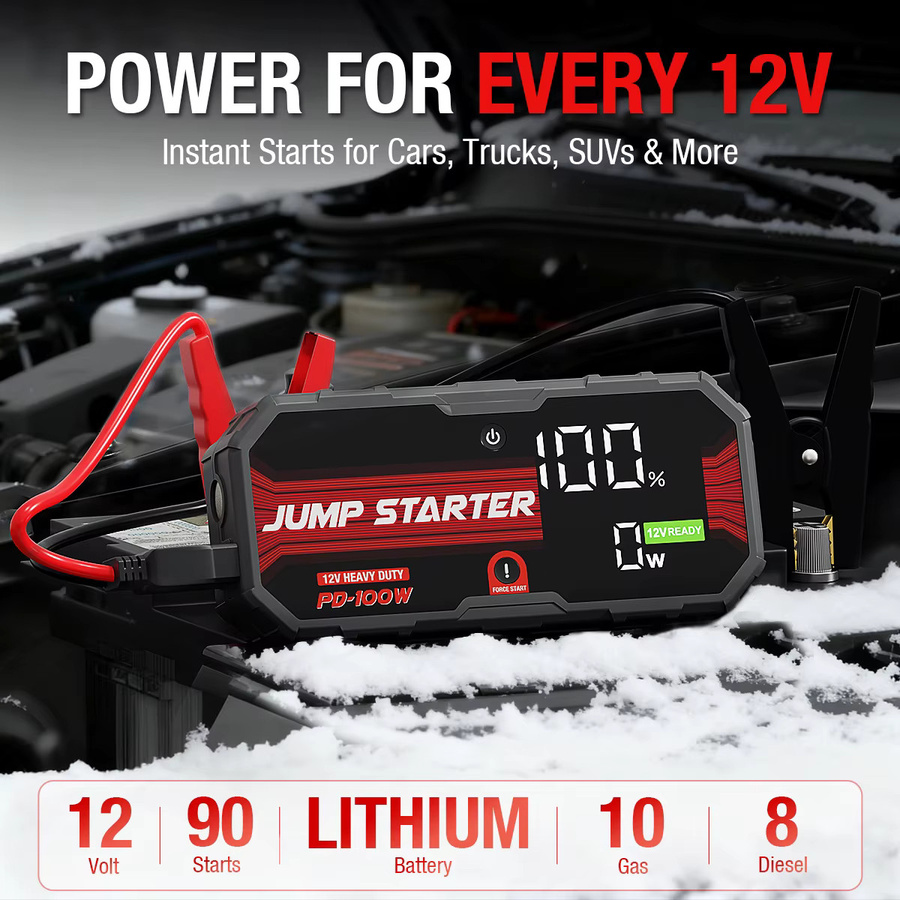 AdoreTrip 12V Auto-Starthilfe Powerbank mit PD 100W Schnellladung und LCD-Display in Schwarz - Bild 2