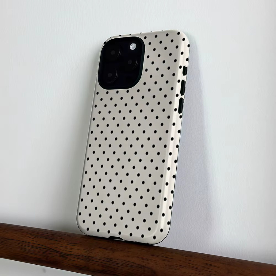 CaseLumi Matte Bumper MagSafe Hülle für iPhone 17 16 15 14 Plus Pro Max mit Polka Dots in Schwarz und Creme - Bild 3