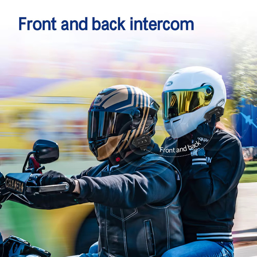 2er Set kebidumei BT-12B Motorradhelm Intercom Bluetooth Headset für 2 Fahrer, wasserdicht, Schwarz - Bild 2