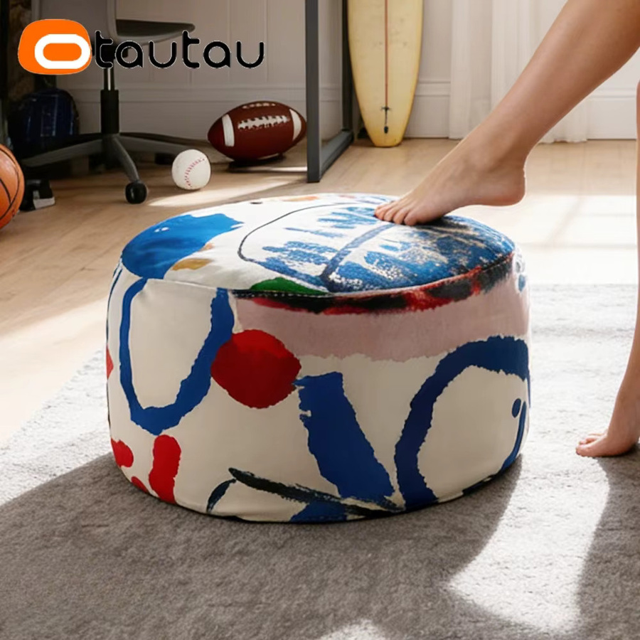 OTAUTAU Graffiti Sitzsack Pouf Hockerbezug Ottoman Cover, Mehrfarbig (Blau, Rot), Rund, Durchmesser: 30 cm - Bild 4