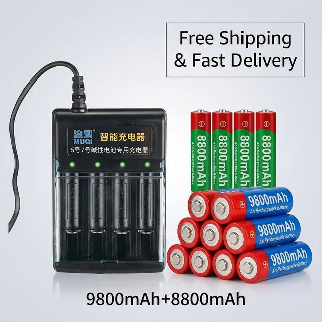 Koonenda USB-Ladegerät Set mit AA 9800mAh und AAA 8800mAh Batterien in Multicolour für Kamera, Spielzeug und MP3 Player - Bild 1