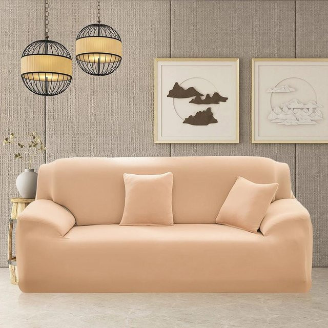 Elastischer Sofabezug von Yiran bag in Beige, unifarbenes Design aus Milchseide für 3-Sitzer Sofas, Breite: 215 cm - Bild 1