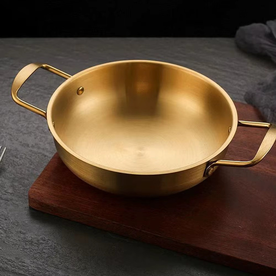 Edelstahl Paella Pfanne in Gold für Meeresfrüchte und Reis - Bild 2