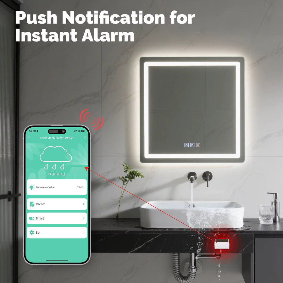 MOES ZigBee Regen- und Wasserlecksensor, kabelloser Überschwemmungsdetektor für den Außenbereich, IPX4 wasserdicht, Farbe: Weiß - Bild 2