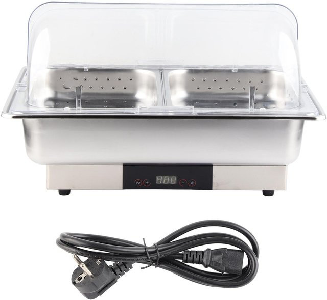 Aimo Elektrischer Buffet-Wärmer Chafing Dish Set mit 2 Schalen, 9l, Silber und Transparent, mit digitaler Temperaturanzeige - Bild 1