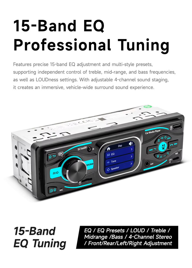 BQCC MP3 Autoradio mit Bluetooth, USB-C, FM und Sprachsteuerung, Schwarz - Bild 3