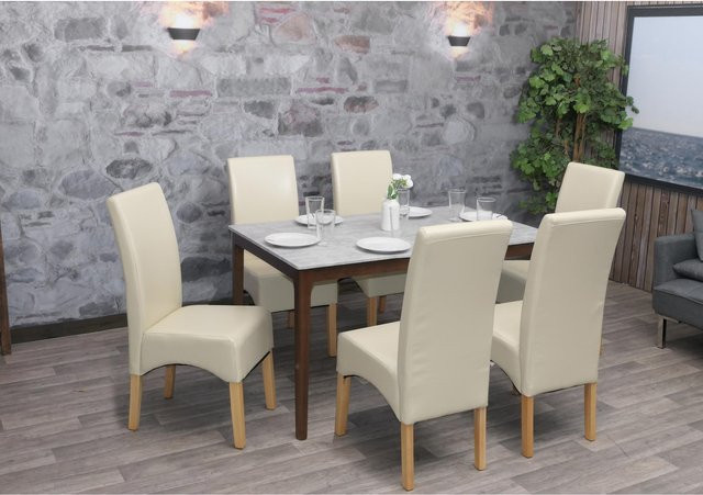 6er-Set MCW Esszimmerstühle Crotone aus Leder in Beige mit hellen Beinen - Bild 1