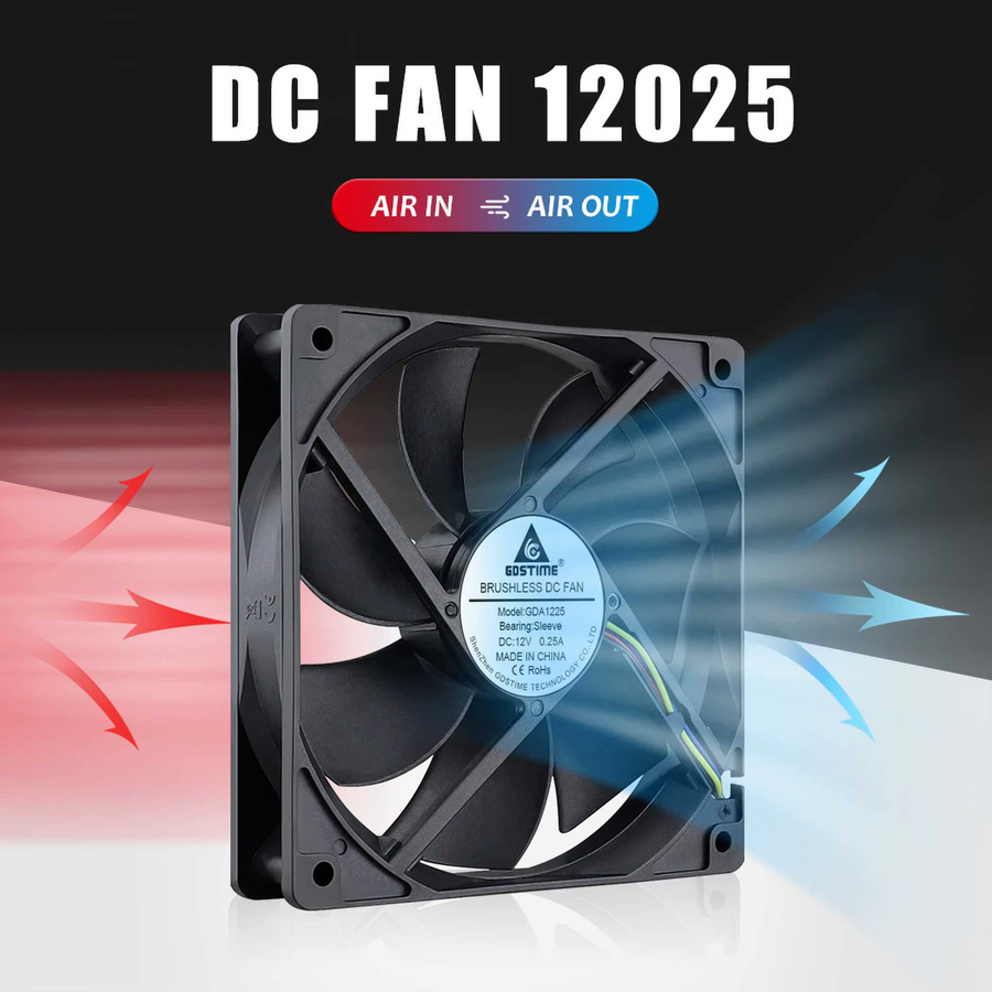 Gdstime PC-Lüfter 120 mm Axiallüfter mit Dual Ball Bearing in Schwarz - Bild 2